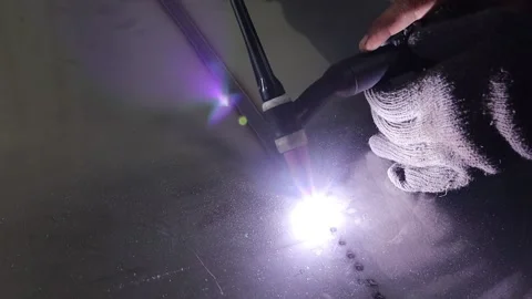 Welding argon worker is welding metal Stock Footage 141306040