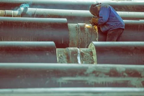 Welding big pipe Stock Photos