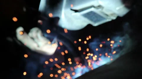 Welding closeup #1 sparks, worker, welding mask Stock Footage 43100187