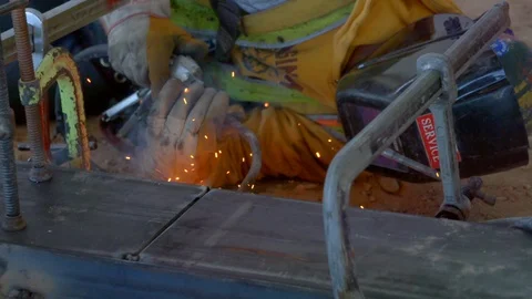 Welding at a construction site Stock Footage 86146688