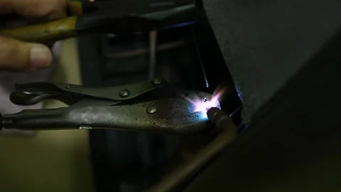 Welding of copper pipes with fire high temperature for refrigeration repair. Stock-Footage 225855462