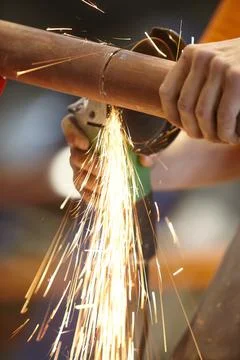 Welding to cut a pipe. Stock Photos