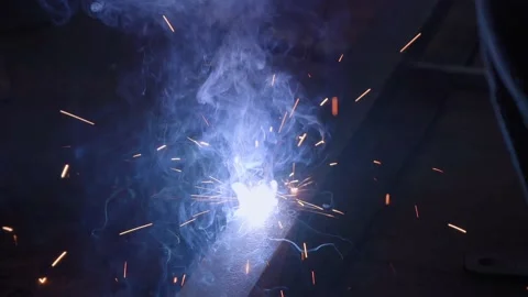 Welding with an electrode sparks and glows. Stock Footage 155278202