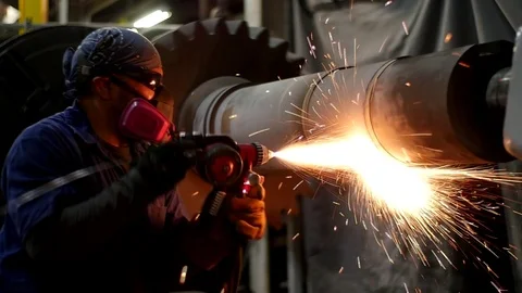 Welding in a fatory Stock Footage 104734638