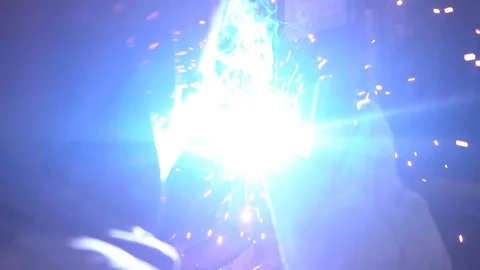 Welding flash and welder in shows finished detail closeup Stock Footage 116270516
