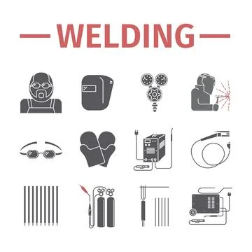 Welding. Flat icons set. Vector signs for web graphics. Stock Illustration