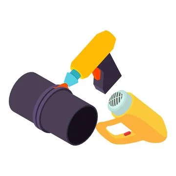 Welding icon isometric vector. Manual welding torch and industrial hair dryer Illustrazione stock
