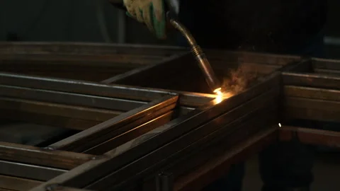 Welding iron frames in factory, fa01 Video stock 286959005