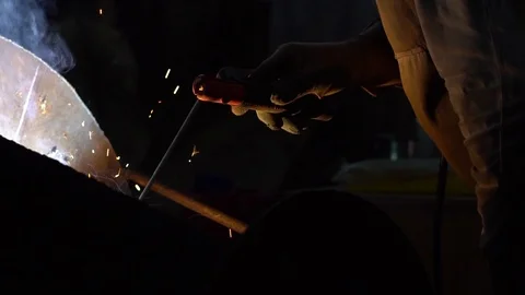 Welding iron sparks Stock Footage 92937172