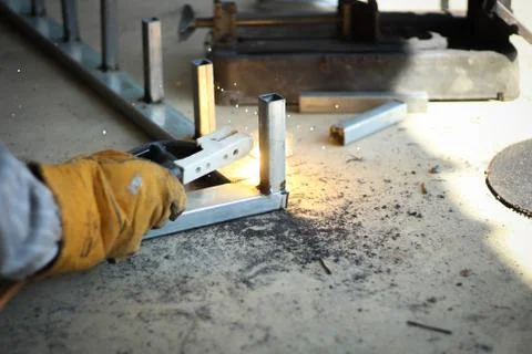 Welding the iron structure to be beautiful Stock Photos