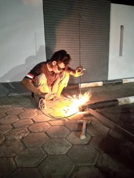 Welding light at night Stock Photos