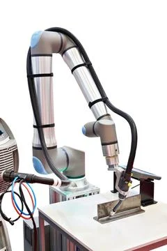 Welding machine and robotic arm isolated on white Stock Photos
