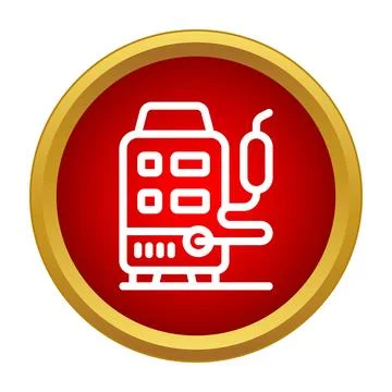 Welding machine equipment line icon on red circle Stock Illustration