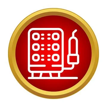 Welding machine flat outlined icon on red background Stock Illustration