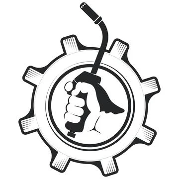 Welding machine in hand and gear 스톡 일러스트