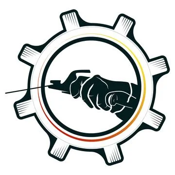 Welding machine in hand and gear wheel 스톡 일러스트