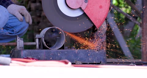 Welding machine iron metal sparking. Hot flame welding metal work cutting fire i Stock Footage 232293580