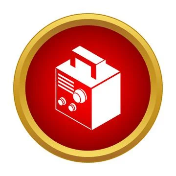Welding machine isometric icon on red circle Stock Illustration