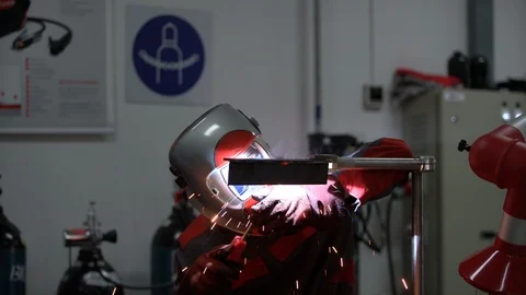 Welding machine test in the desk workshop video footage Stock Footage 113730379