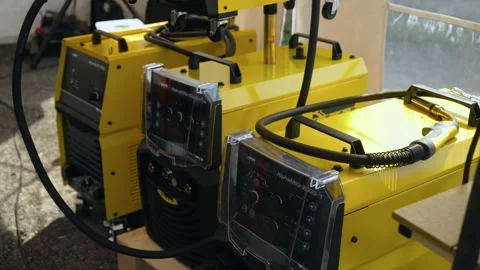 Welding machines on the stand close-up. Stock Footage 244415924
