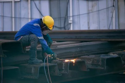 Welding Man at work,work in progress, safety measures in welding Stock Photos