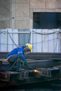 Welding Man at work,work in progress, safety measures in welding Stock-Fotos