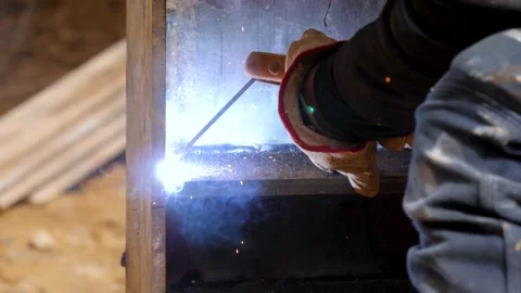 Welding Metal Columns CloseUp Slowmotion Stock Footage 331787149