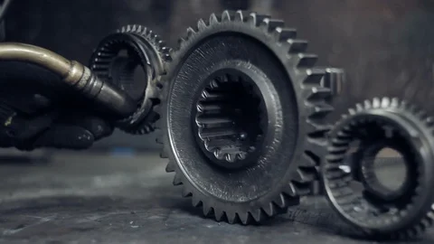 Welding of metal gears Stock Footage 98650844