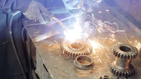 Welding of metal gears Stock Footage 98651278