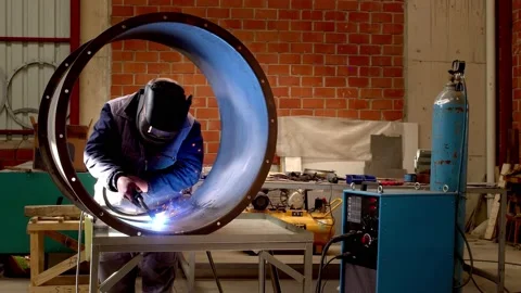 Welding Metal material With Torch Stock Footage 217422176