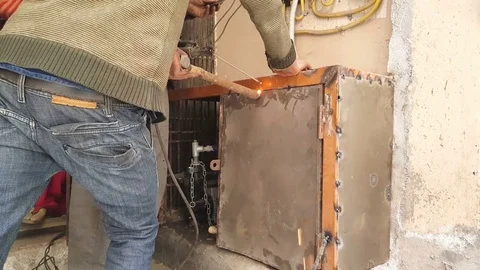 Welding metal sheet Stock Footage 84794864