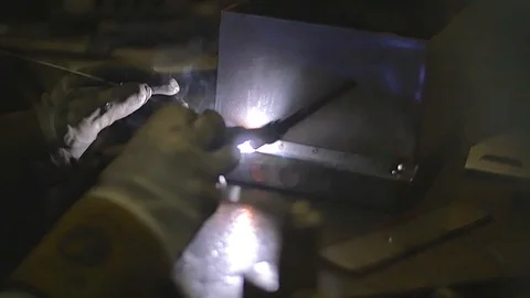 Welding Metal Work close up Slow Motion 2 Stock Footage 123159740