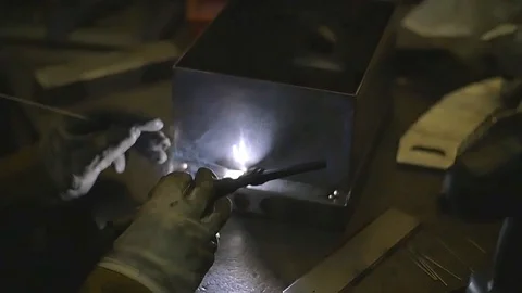 Welding Metal Work close up Slow Motion 3 Stock Footage 123159844