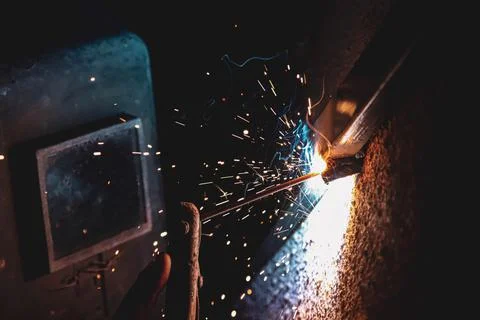 Welding in night conditions Stock Photos