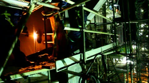 Welding at Night Wide View Stock Footage 22607916