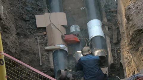 Welding pipe, welder down Stock Footage 35066785