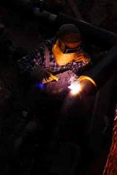 Welding of pipes Stock Photos