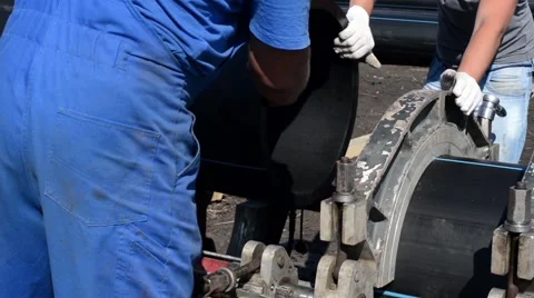 Welding of polyethylene pipes Stock Footage 57100015