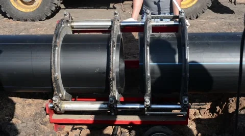 Welding of polyethylene pipes Stock Footage 57100170