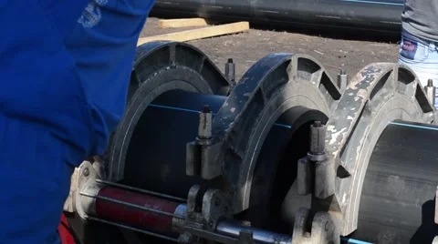 Welding of polyethylene pipes Stock Footage 57100189