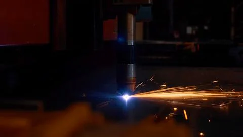 Welding process with robotic welding machine for machinery manufacturing Stock Photos