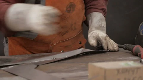 Welding Process. Worker doing welding job. Hands of workman doing welding parts Stockbeeldmateriaal 139006643