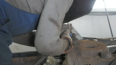 Welding process. Workman works, worker works in the auto workshop. 스톡 동영상 139288164