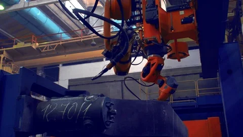 Welding robot Large plant welding of large metal elements Stock Footage 100146378