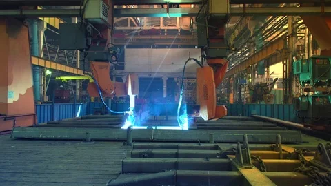 Welding robot Large plant welding of large metal elements Stock Footage 105836850