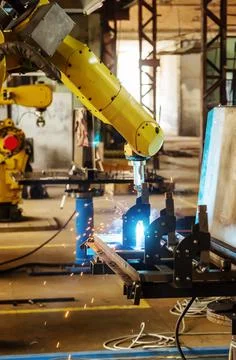 Welding robot in operation Stock Photos