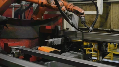 Welding robot, the process of welding a metal profile. Stock Footage 100883525