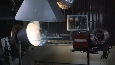 Welding robots movement in a weld for the trommel screen. Overlay welding Video stock 84836020