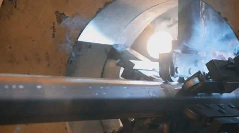 Welding robots movement in a wild for the creation of pipes.a lot of sparks Stock Footage 57513441