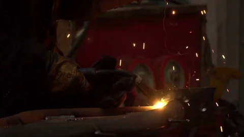 Welding Scene Slo-mo shot Video stock 76137930